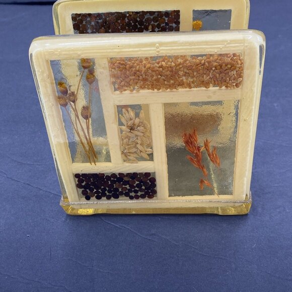 Vtg Napkin Holder 70's Lucite Resin Acrylic Seeds Flowers Farmhouse Granola - Picture 7 of 12